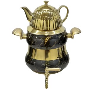 کتری قوری طرح ماربل سبز طلایی ریور مدل 2158