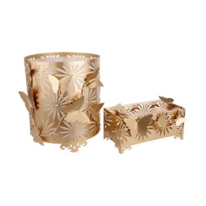 ست سطل و جا دستمال کاغذی طرح گرد پروانه طلایی ریور 4092